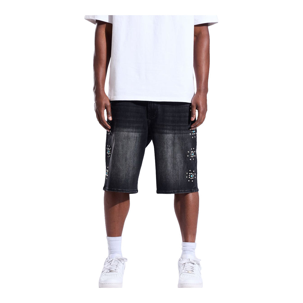 Men's Crysp Denim Diamond Shorts Black CRY-SUM26-017-BLK