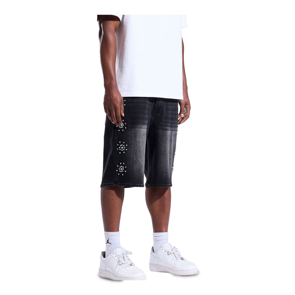 Men's Crysp Denim Diamond Shorts Black CRY-SUM26-017-BLK