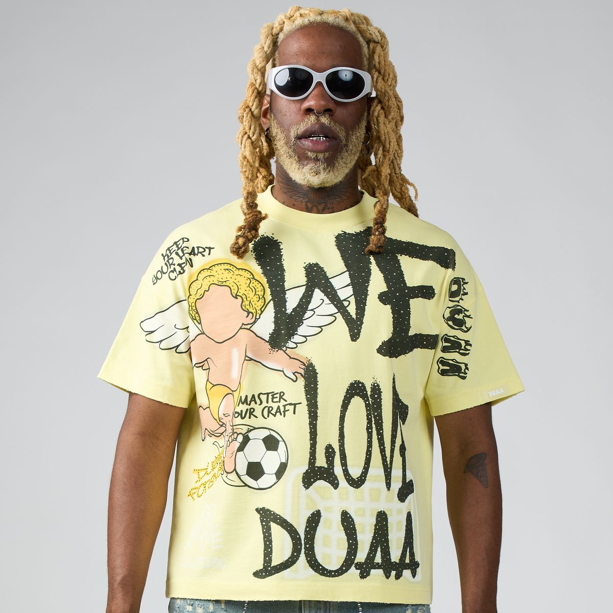 Men's Duaa Luv T-Shirt Yellow Luv-grey