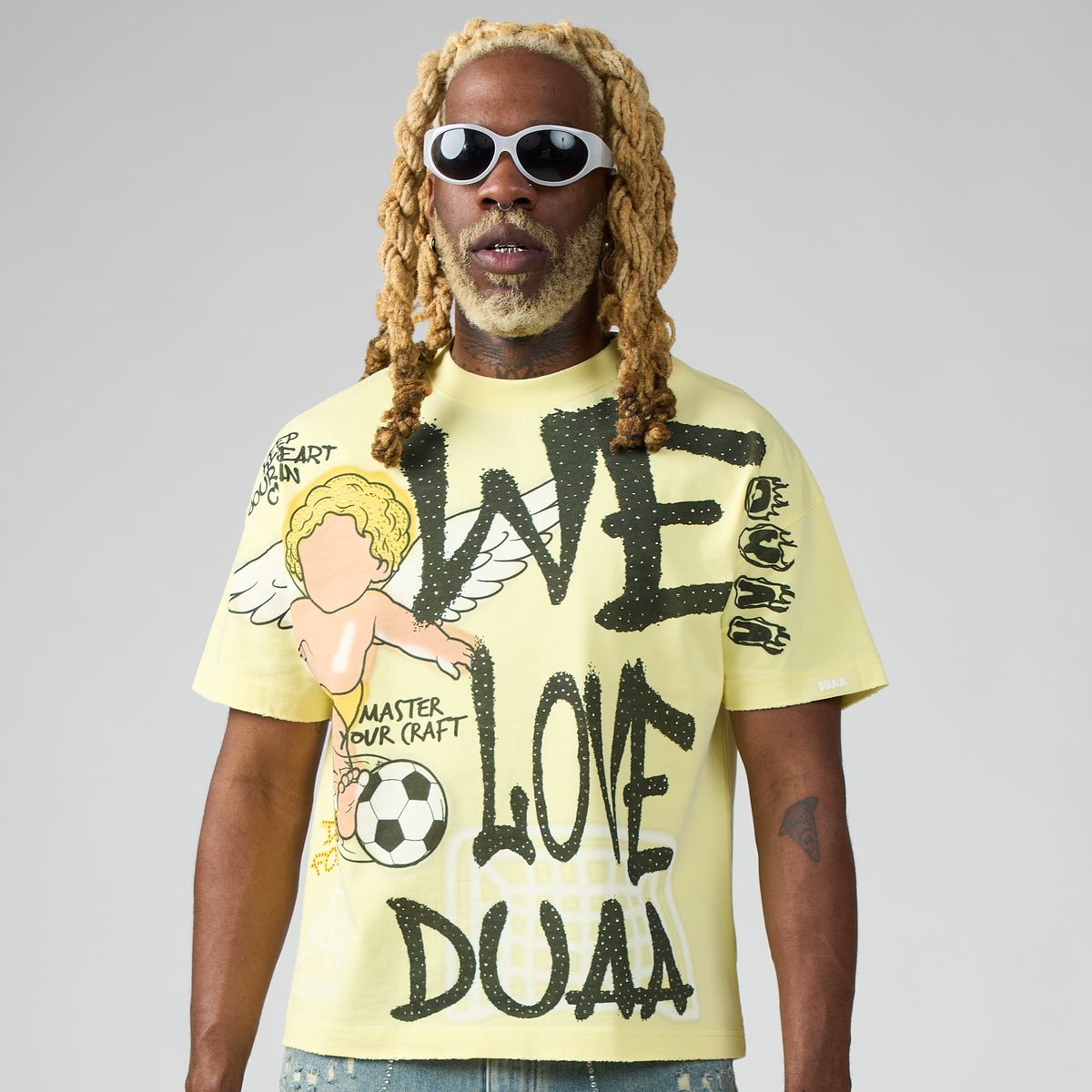 Men's Duaa Luv T-Shirt Yellow Luv-grey