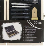 22pc Jasart Pencil/Charcoal Sketching Set w/ Wooden Travel Box