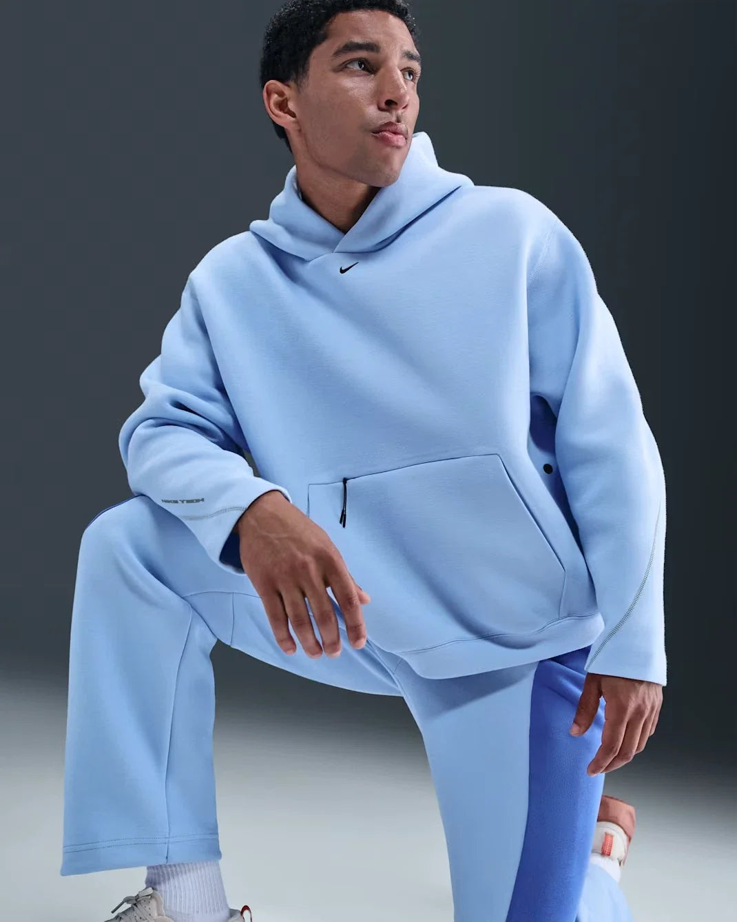 Nike Tech Oversized Fleece Hoodie Mens Blue Kangaroo Pocket Pullover JAX1062