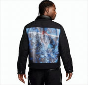 Black Basketball-Themed Jacket with Leather Collar