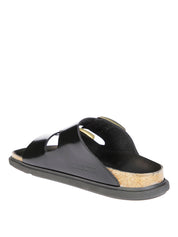 Dual-Strap Black Slide Sandal
