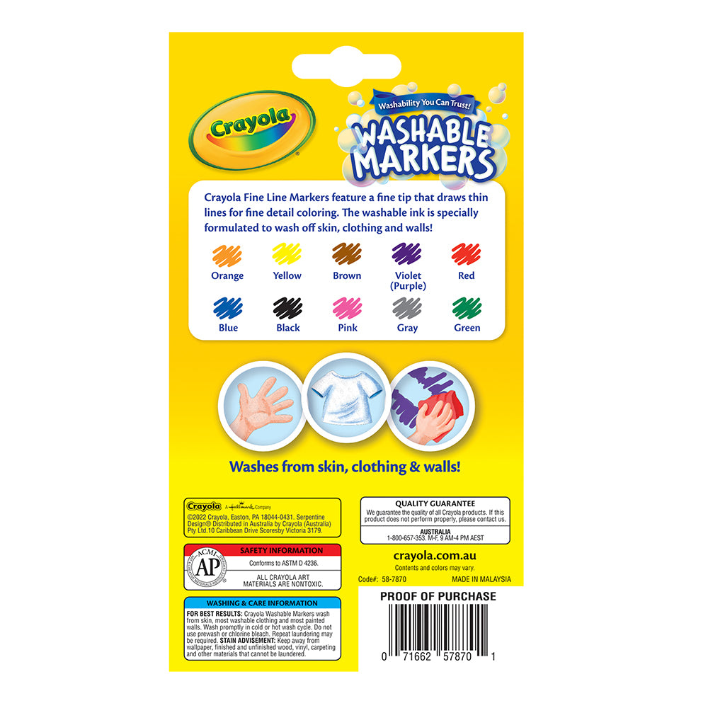 10pc Crayola Kids/Childrens Creative Washable Fineline Markers 36m+