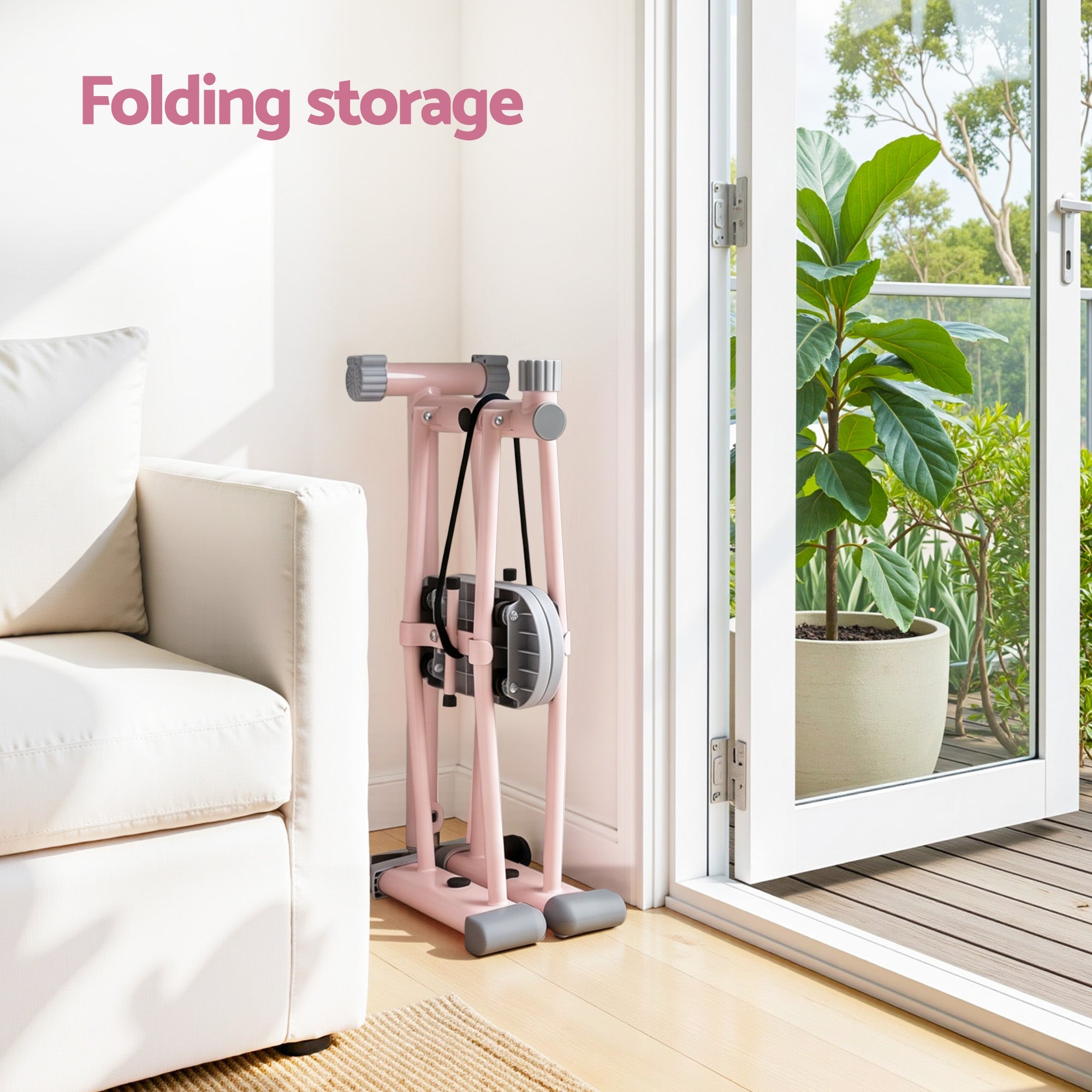 Everfit Foldable Ski Exercise Machine Leg Thigh Trainer Home Fitness Cardio Pink 105cmx95cm