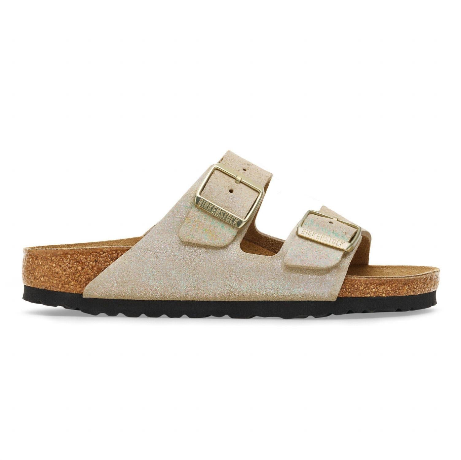 Women's Arizona Narrow Sandal In Taupe Suede Shimmering