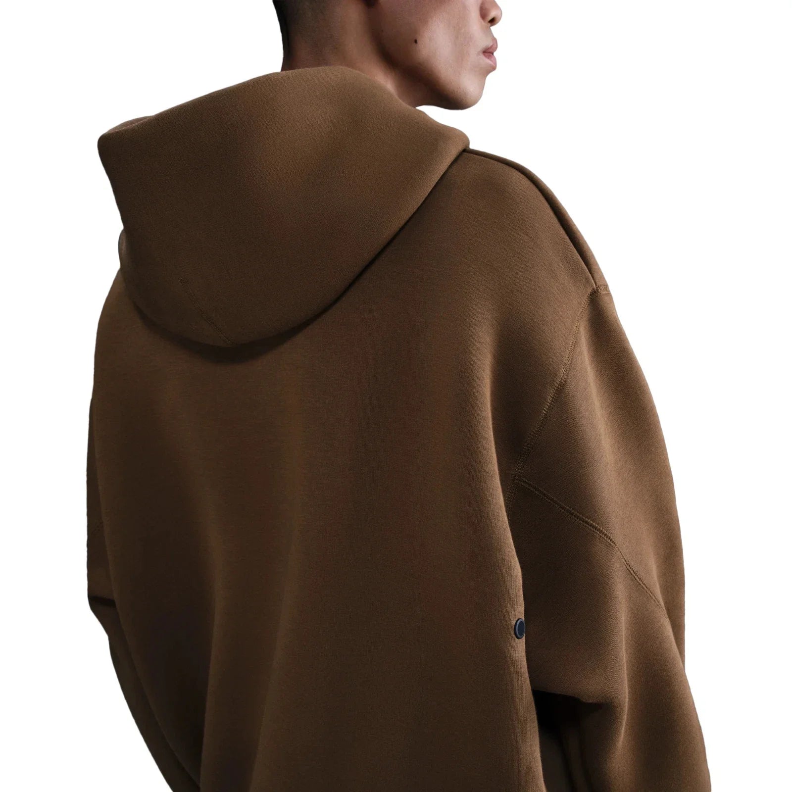 Nike Tech Hoodie Mens Brown Fleece Embroidered Swoosh Logo Oversized Fit JAX1051
