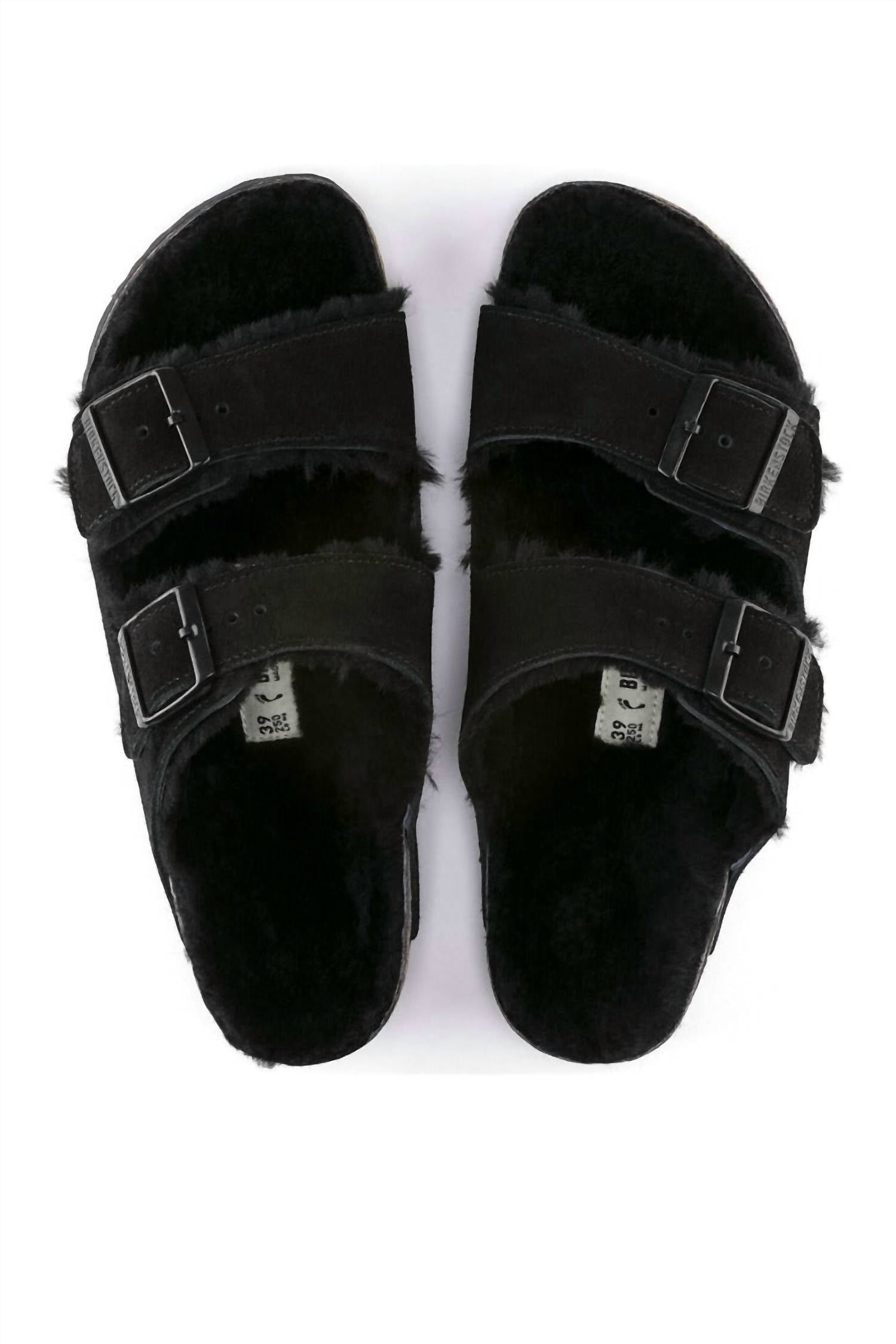 Unisex Arizona Shearling Suede Sandals In Black