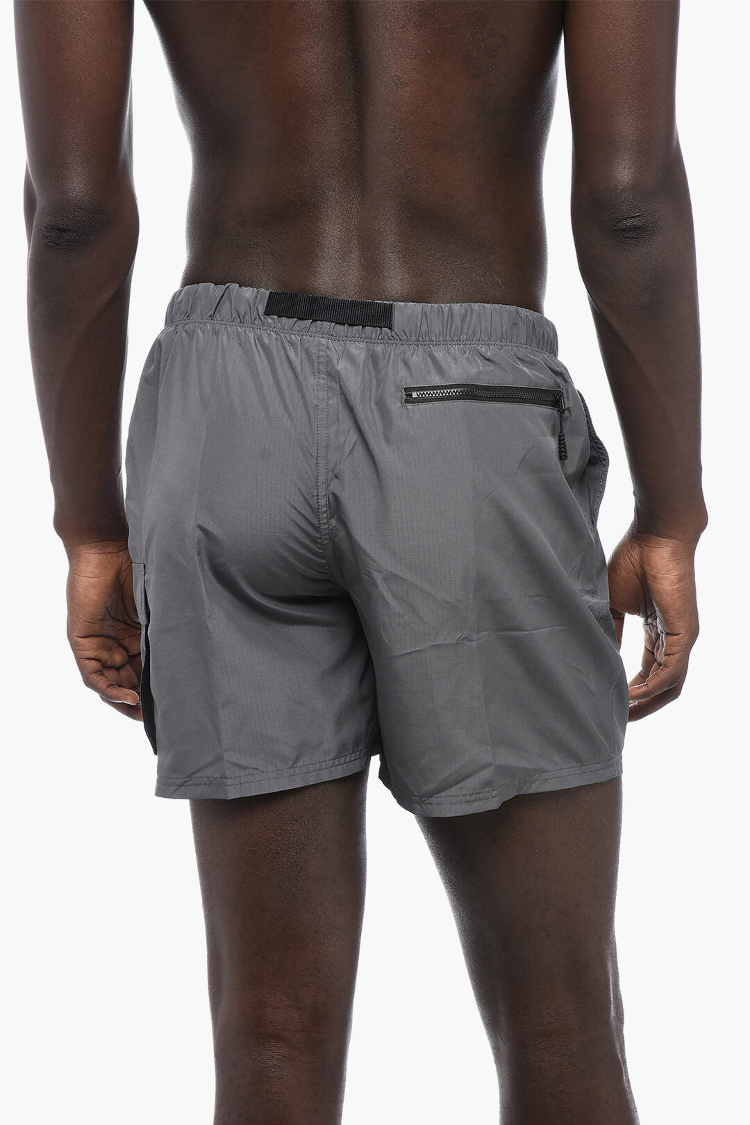 Solid-Color Boxer Swim Trunks with Industrial Belt