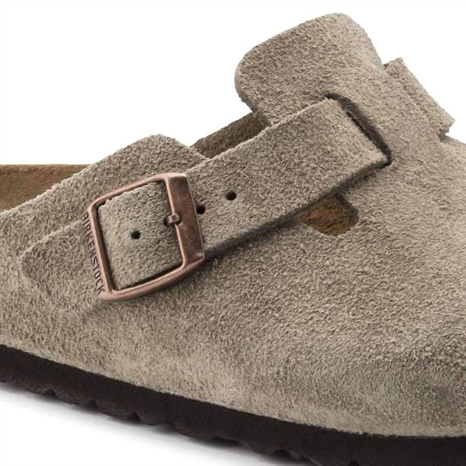 Unisex Boston Suede Leather Clogs In Taupe