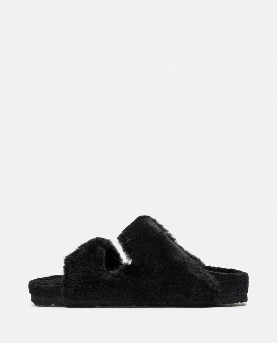 Black Shearling Sandals With Oversized Buckles