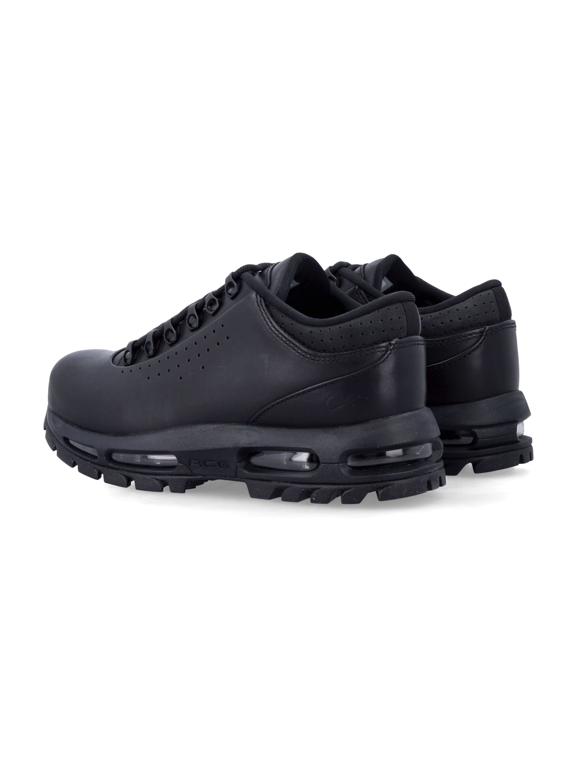 Black Leather Low-Top Sneakers With Visible Air Max Cushioning