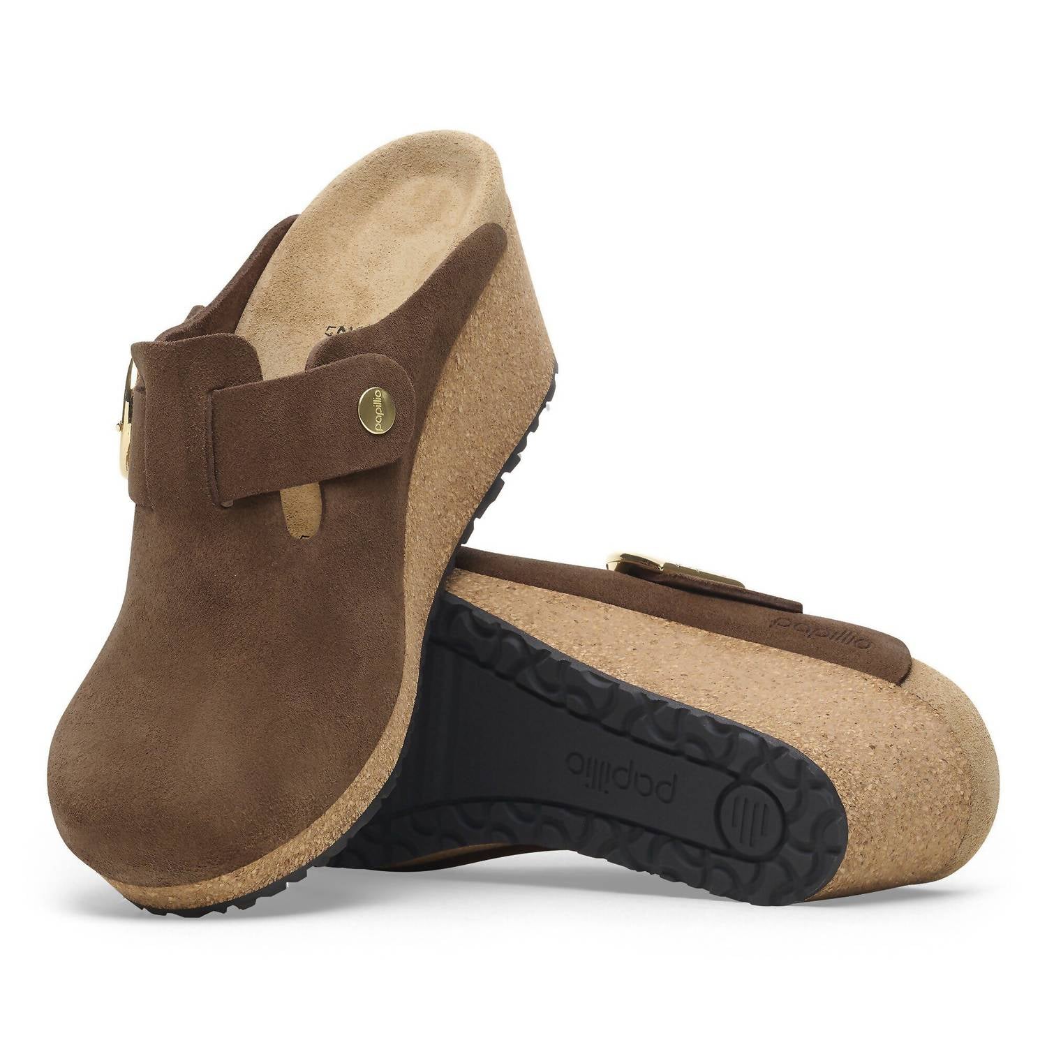 Women's Fanny Ring Buckle Suede Leather Wedge Shoes In Dark Tea