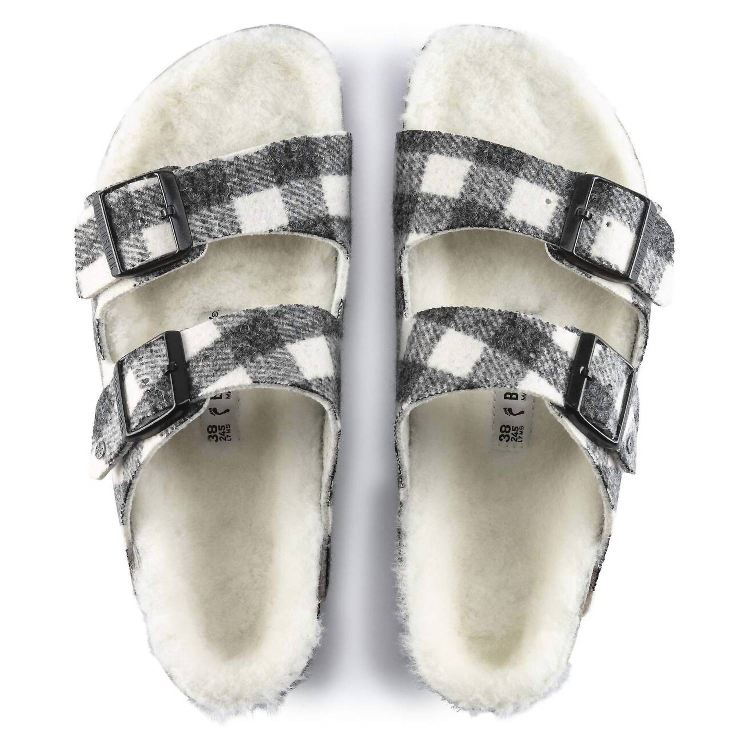 Unisex Arizona Shearling Sandal In White Plaid