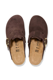 Women's Fanny Ring-Buckle Suede Leather Clogs In Roast