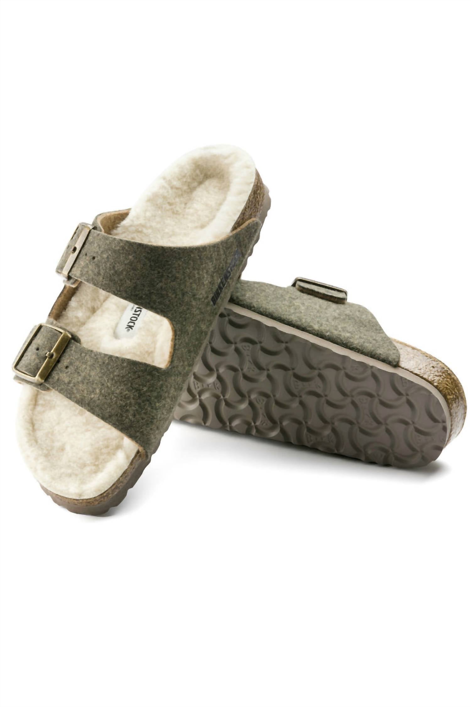 Unisex Arizona Rivet Wool Felt Narrow Sandals In Khaki