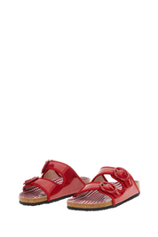 Ballet Flat Red Patent Leather Arizona Sandal with Round Buckles
