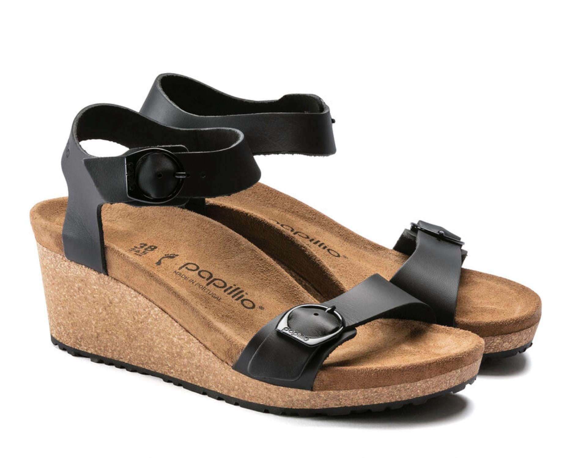 Women's Soley Leather Soft Footbed Wedge Heel Sandal In Black