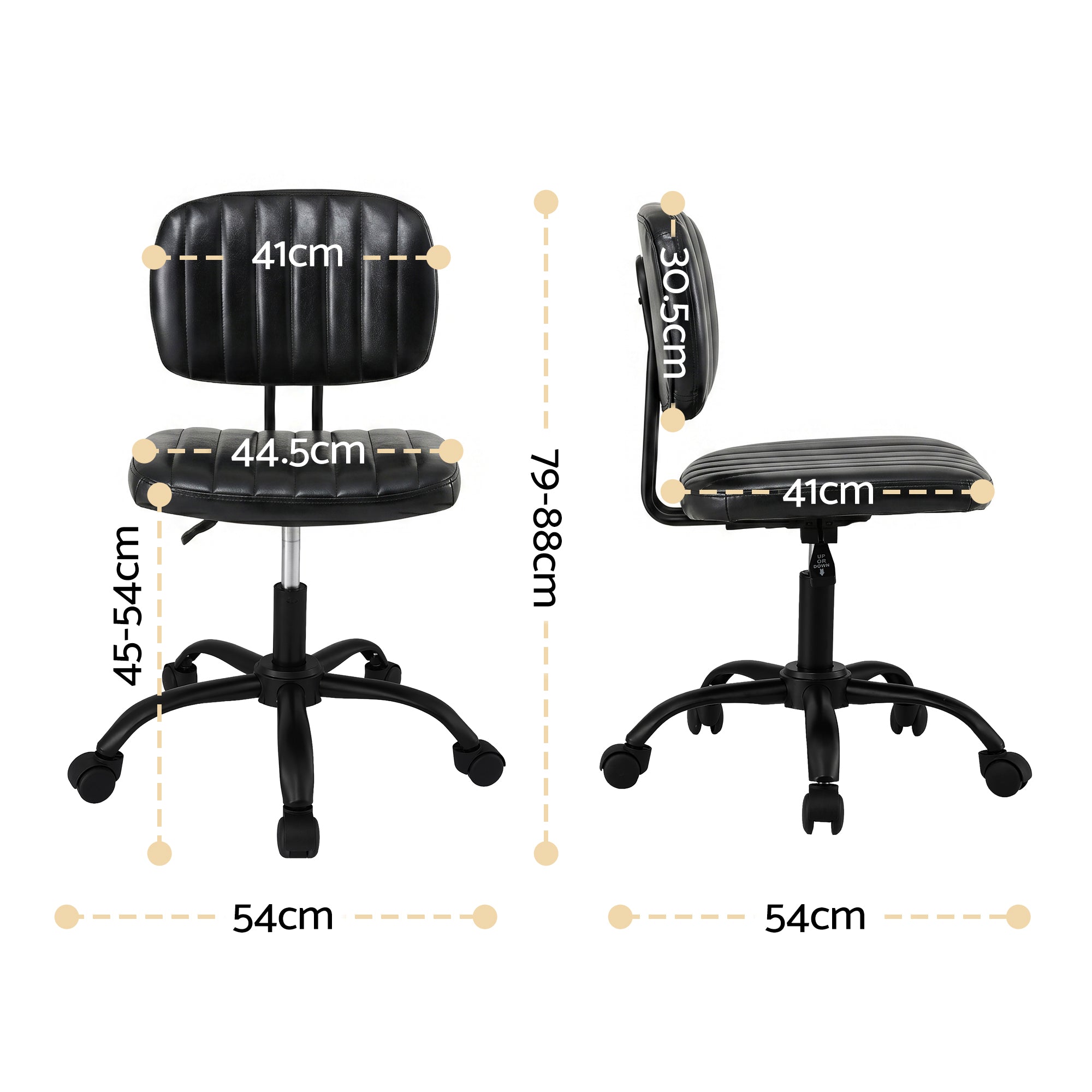 Artiss Armless Office Chair Ergonomic Swivel Home Office Desk Chair PU Leather Black
