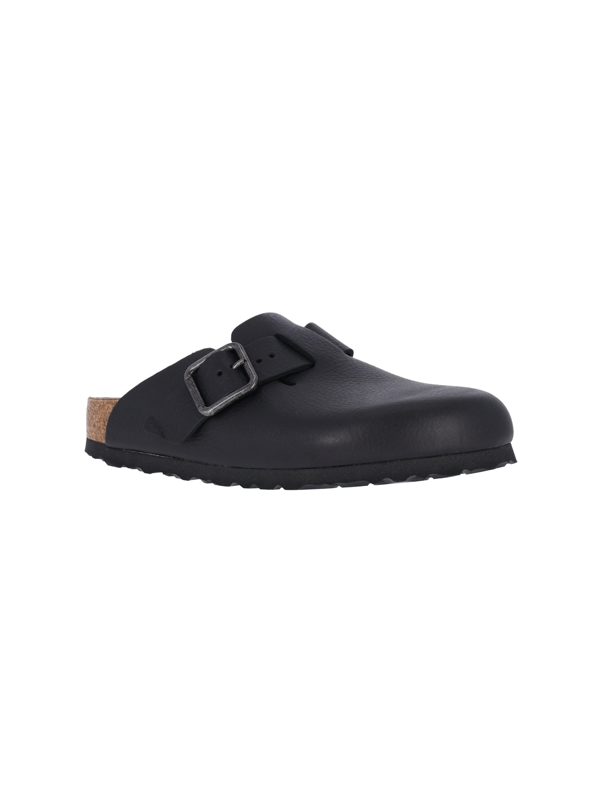 Slip-On Mules with Rounded Toe and Metal Buckle Detail
