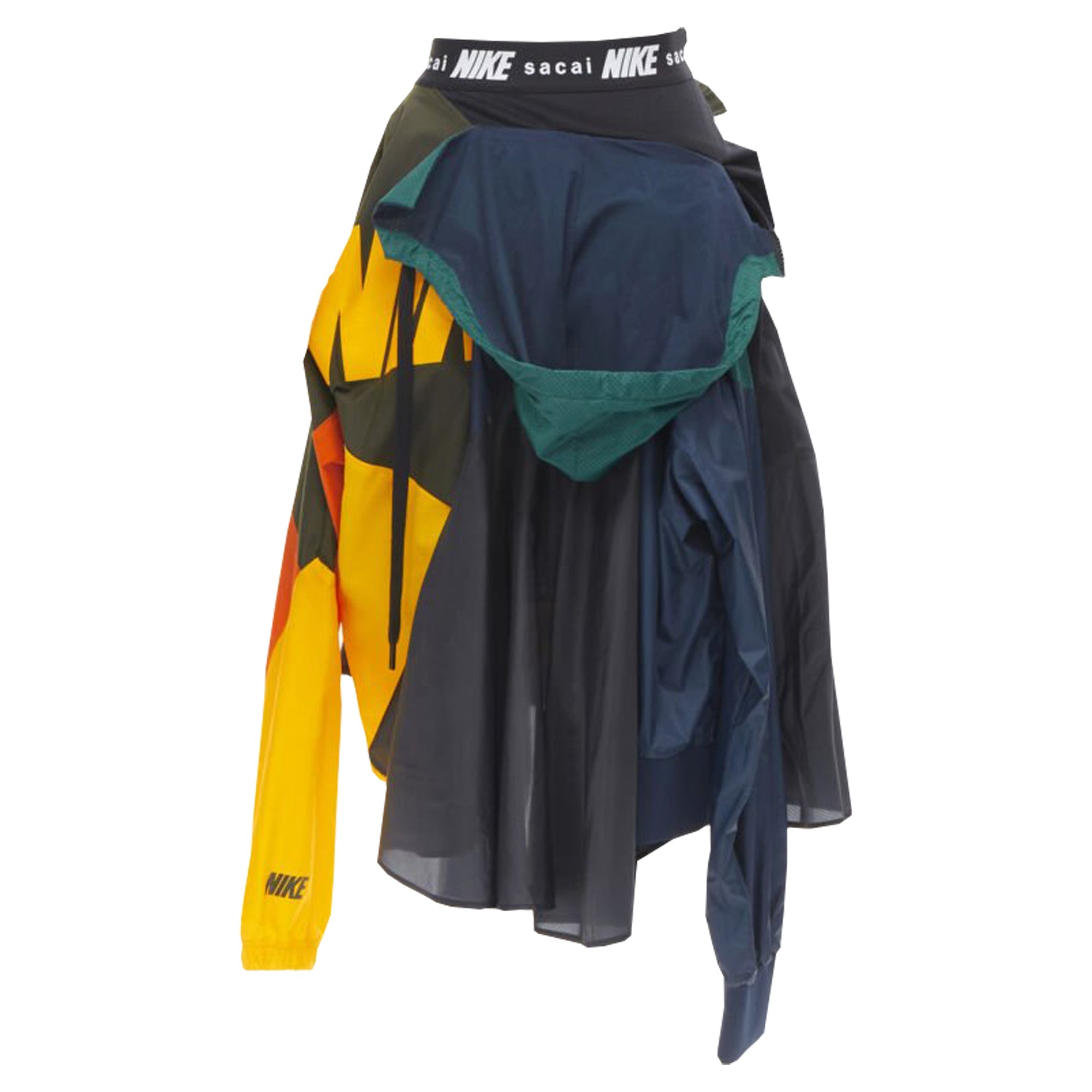 Sacai Nike windbreaker patchwork draped skirt