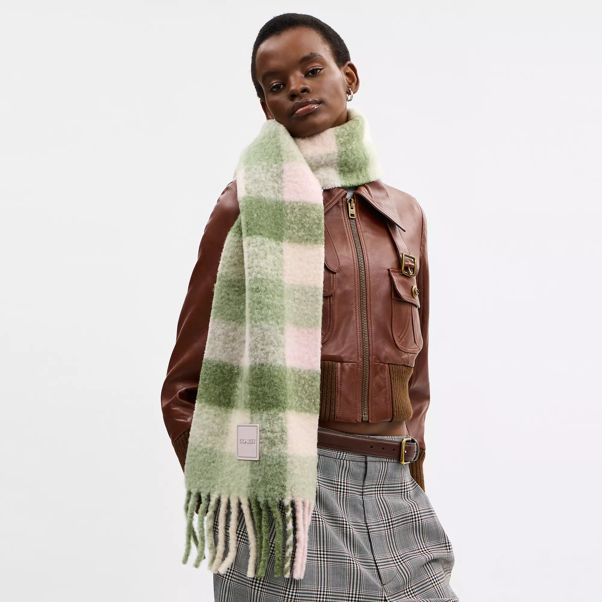 Coach Outlet Oversized Plaid Muffler With Rubber Patch