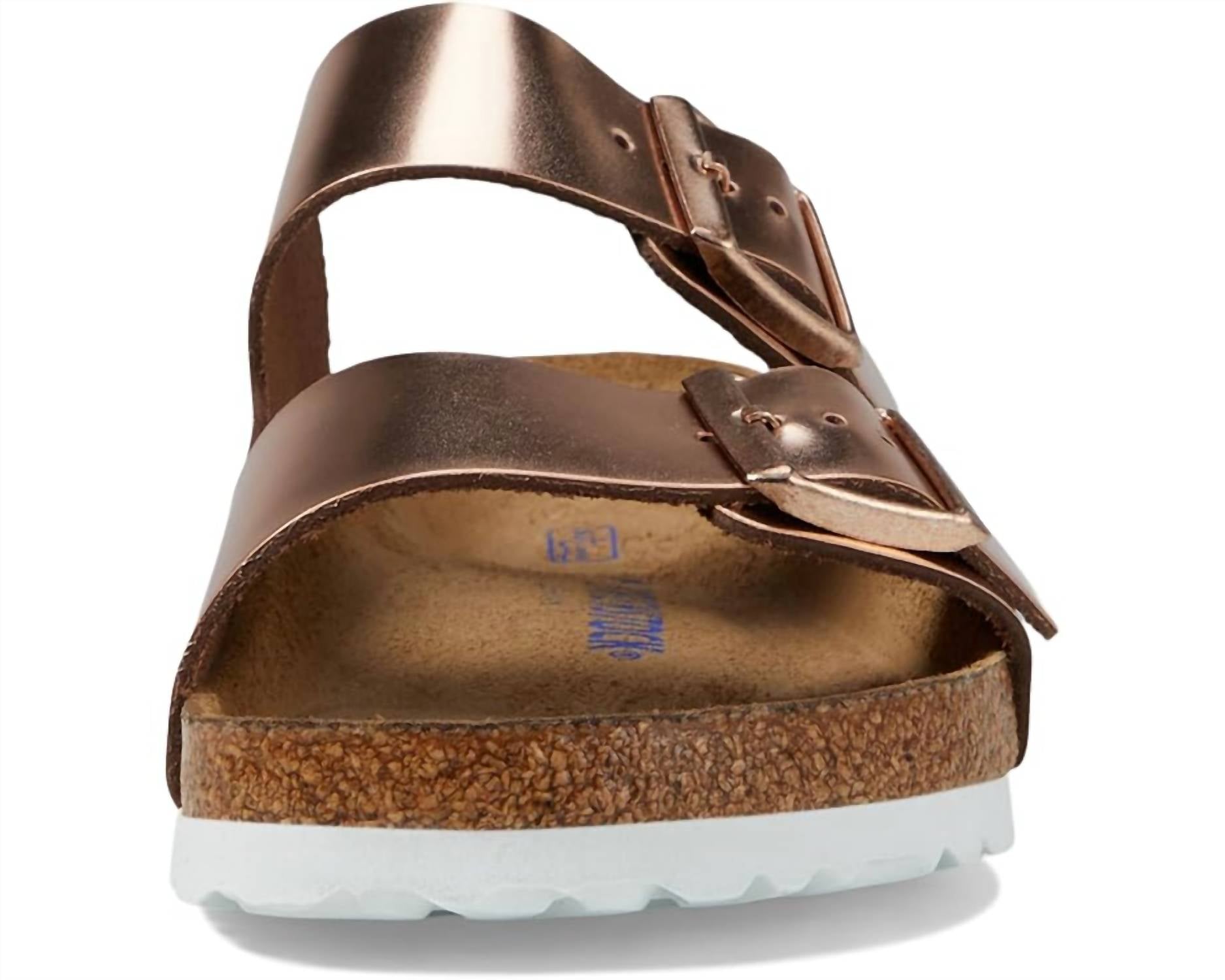Women's Arizona Soft Footbed Narrow Sandals In Metallic Copper Leather