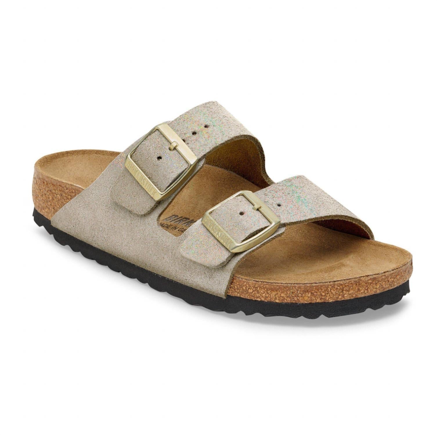 Women's Arizona Narrow Sandal In Taupe Suede Shimmering