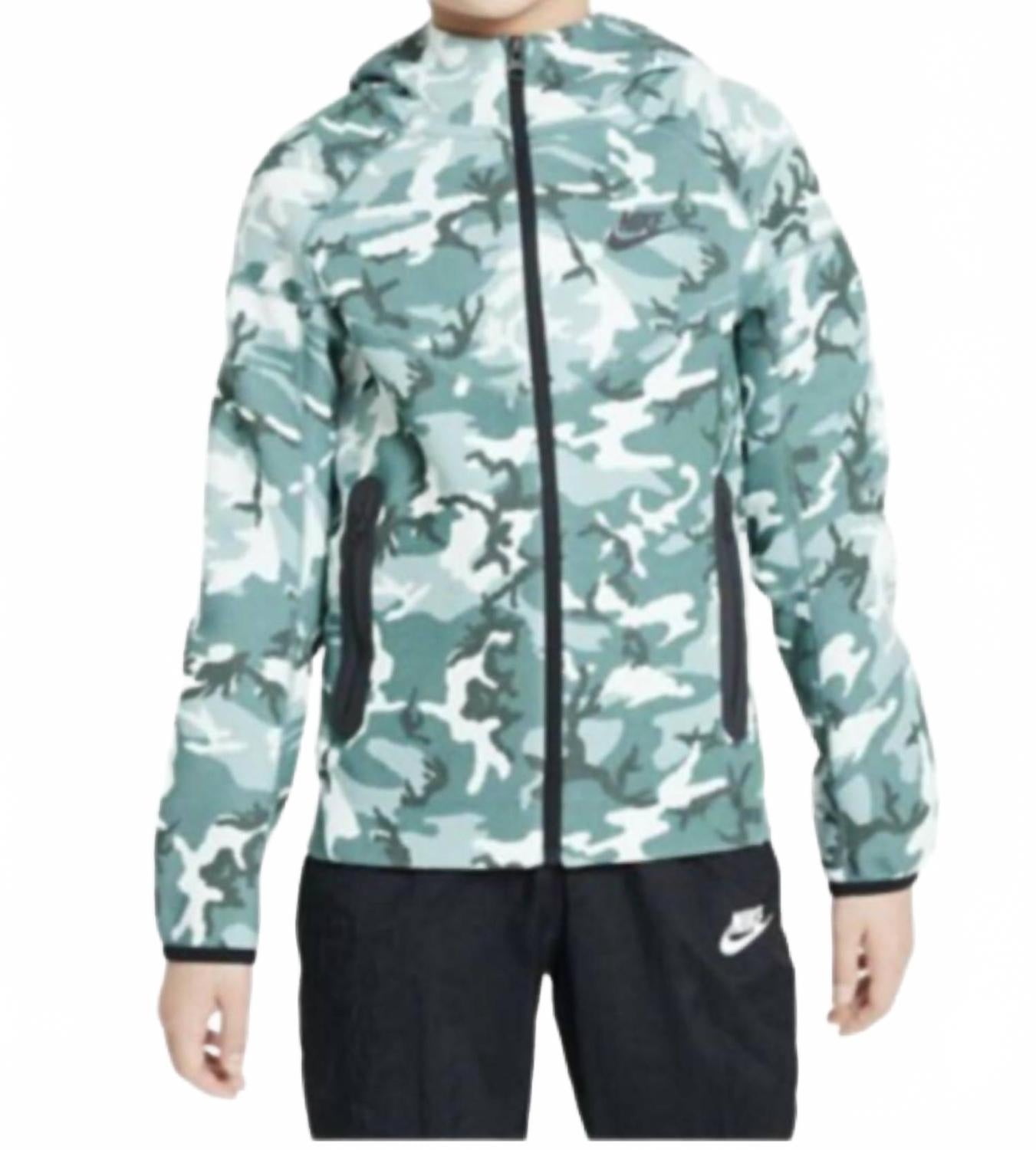 Boys' Tech Fleece Camo Full-Zip Hooded Sweatshirt In Green