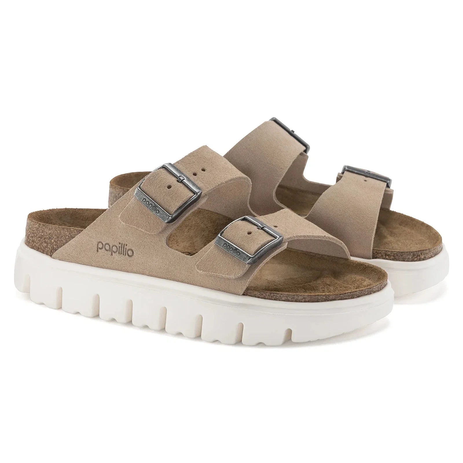 Women's Birkenstock Arizona Pap Chunky Sandals Sand Suede Slip-On VER970