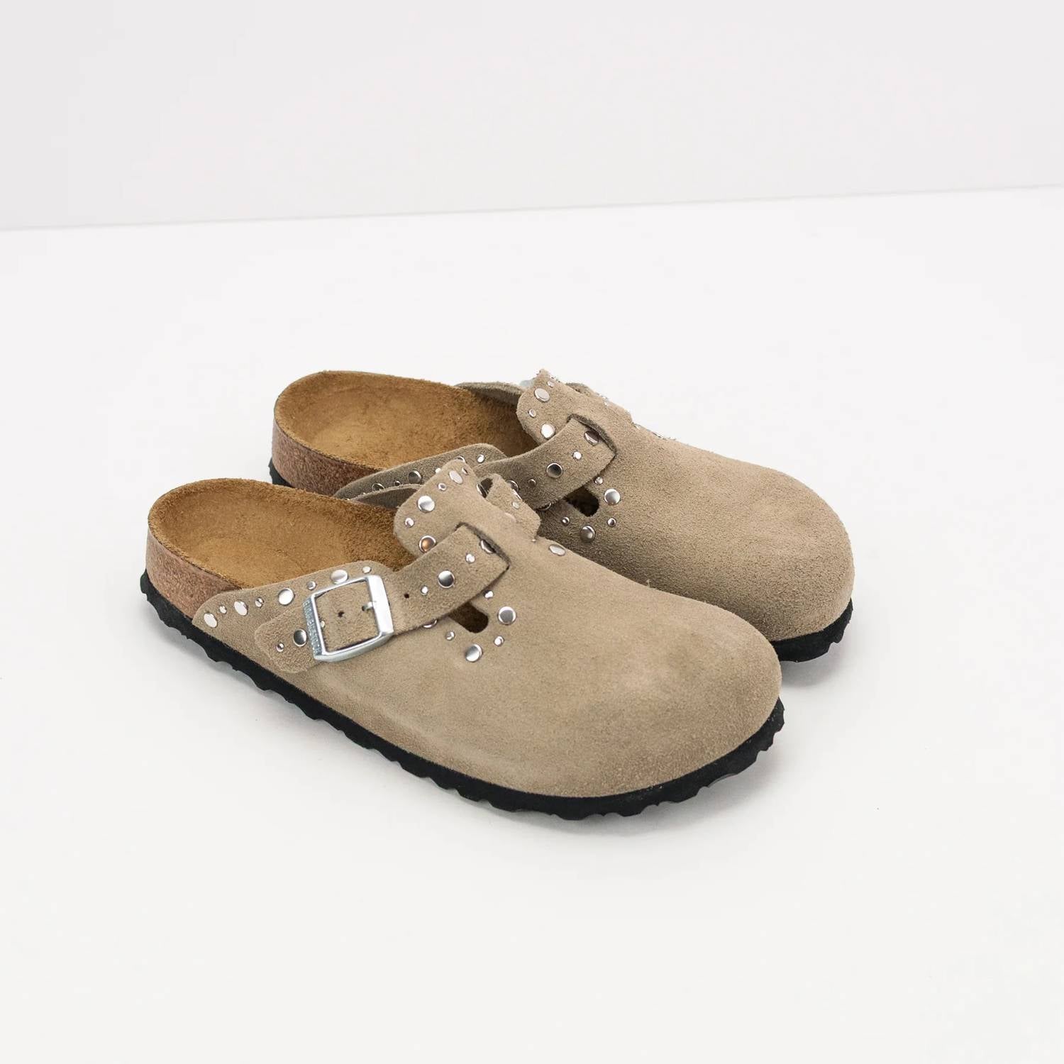 Women's Boston Rivet Suede Clog In Taupe