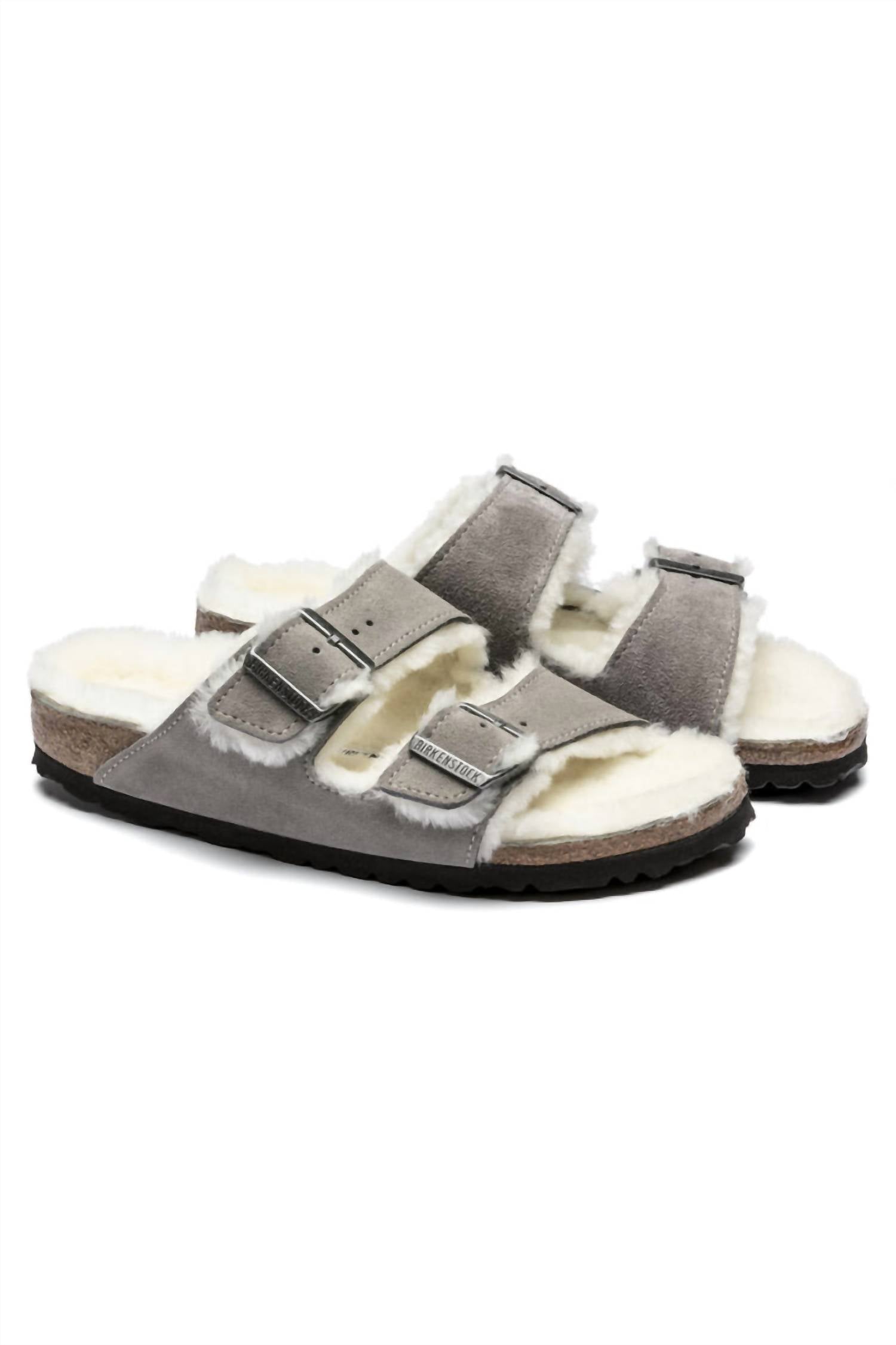 Unisex Arizona Fur Sandals In Stone Coin