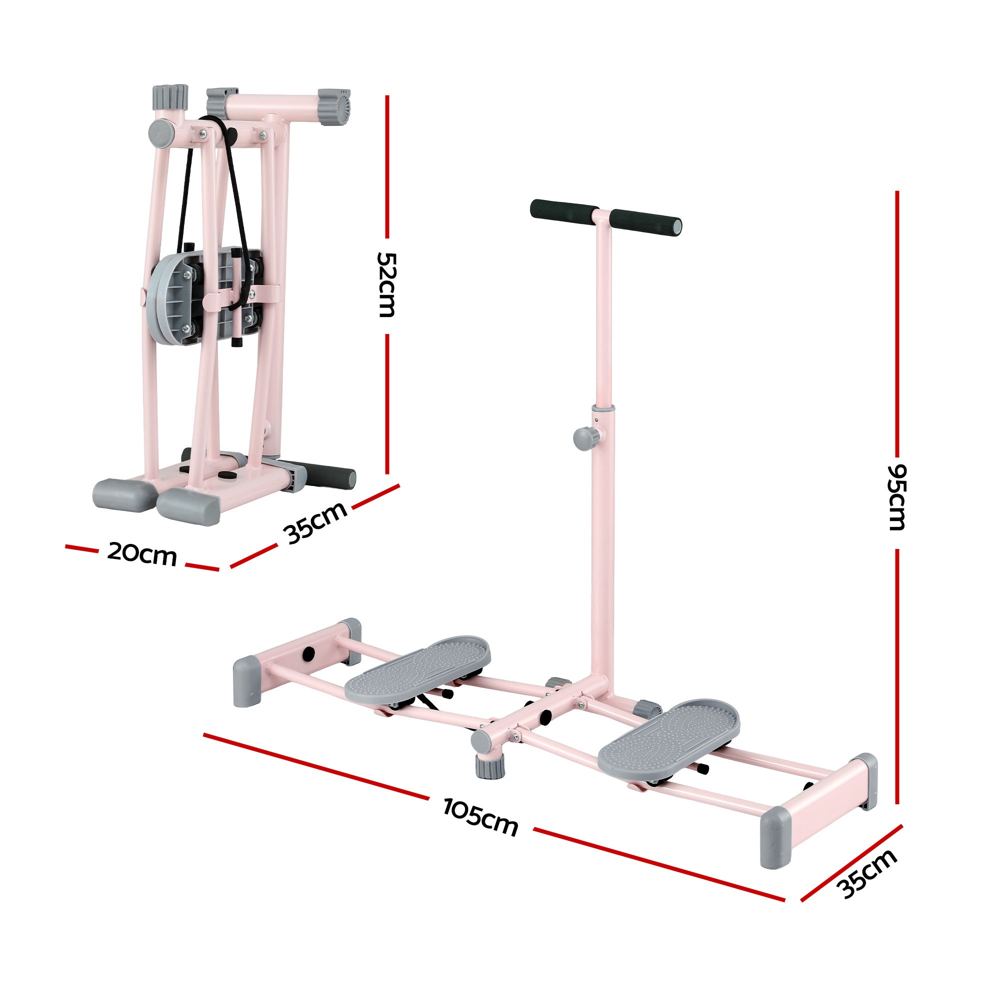 Everfit Foldable Ski Exercise Machine Leg Thigh Trainer Home Fitness Cardio Pink 105cmx95cm