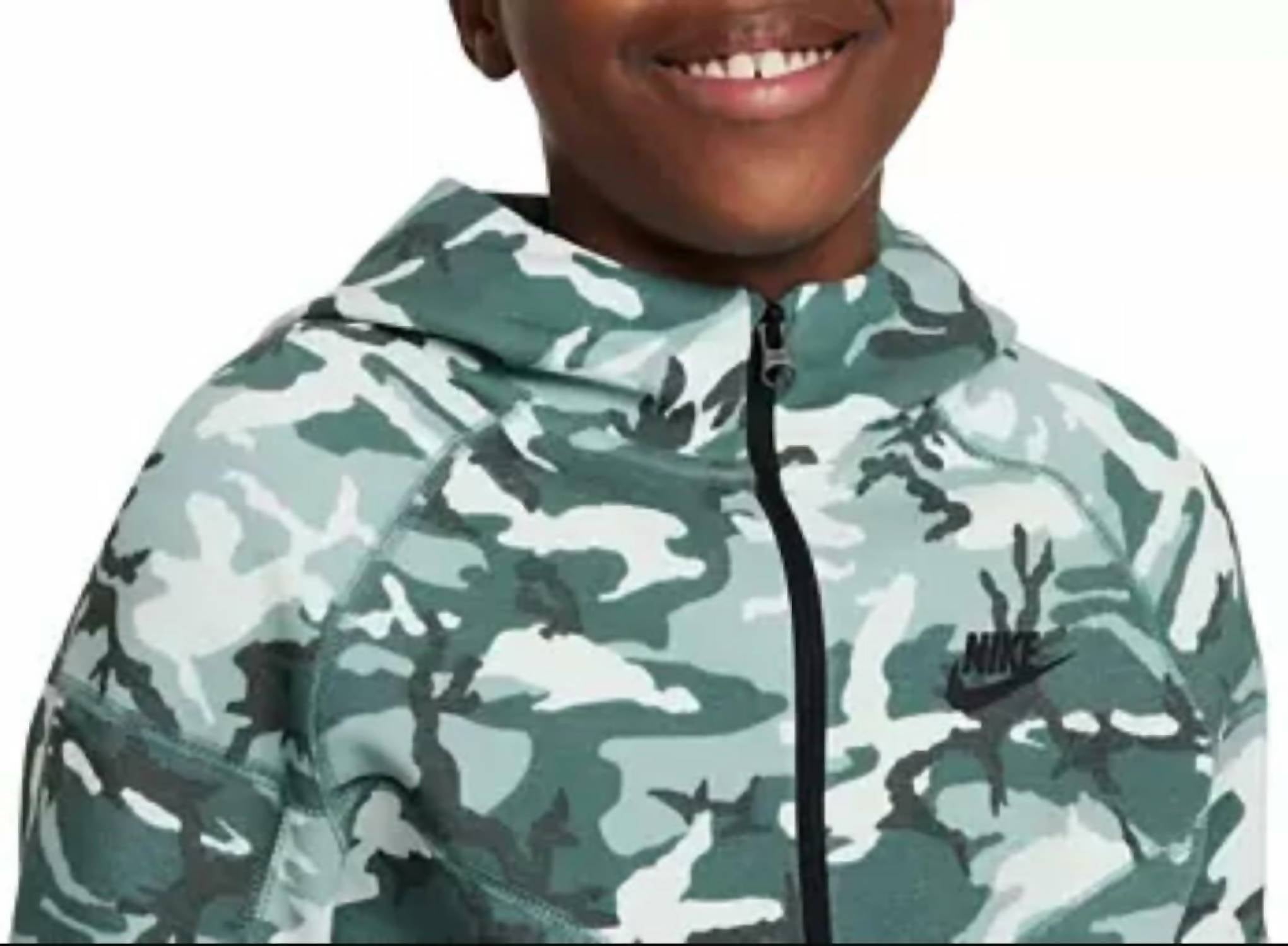 Boys' Tech Fleece Camo Full-Zip Hooded Sweatshirt In Green