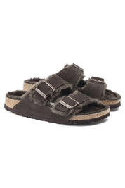 Unisex Arizona Shearling Suede Leather Sandals In Mocha