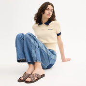 Coach Outlet Crisscross Buckle Sandal In Signature Jacquard