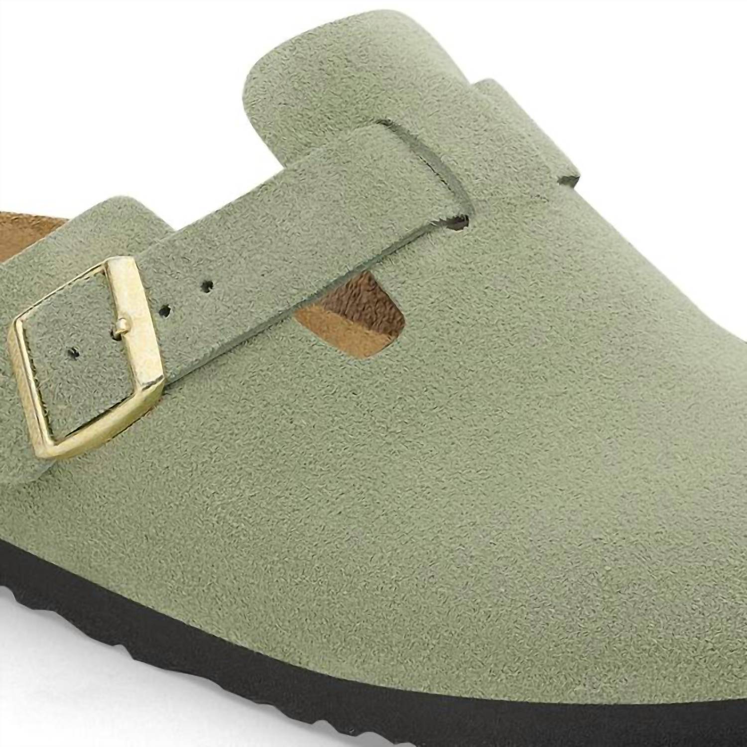 Unisex Boston Suede Narrow Leather Clogs In Green Tea