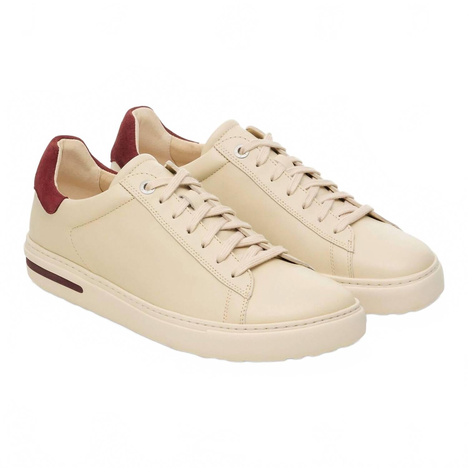 Women's Bend Low Leather Sneakers In Eggshell / Zinfandel