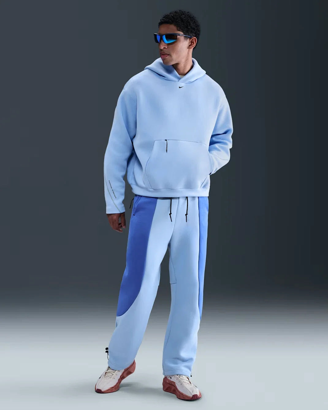 Nike Tech Oversized Fleece Hoodie Mens Blue Kangaroo Pocket Pullover JAX1062