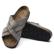 Unisex Lugano Suede Leather Sandal in Stone Coin