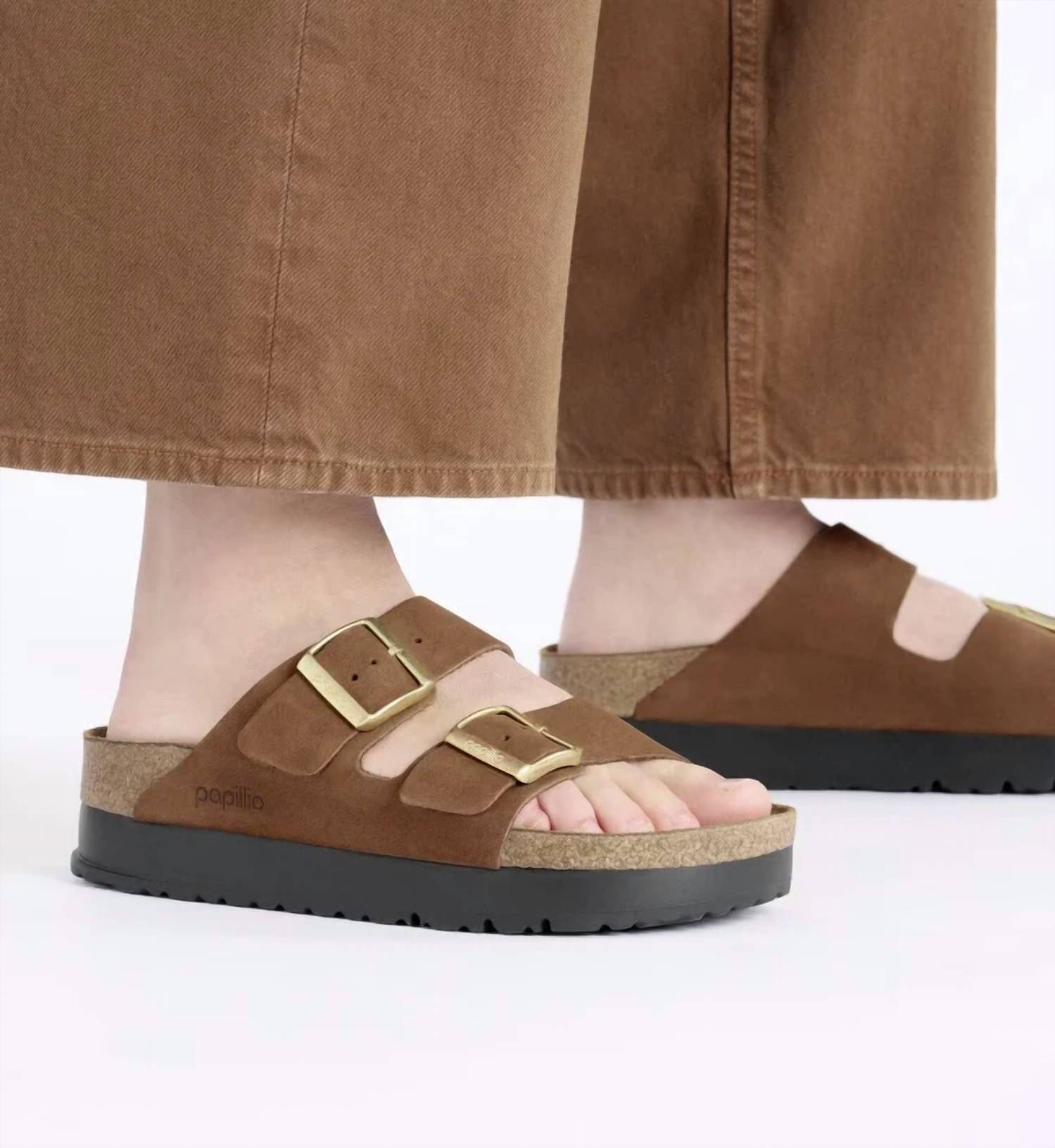Women's Arizona Flex Leather Platform Sandals In Dark Tea