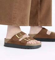 Women's Arizona Flex Leather Platform Sandals In Dark Tea