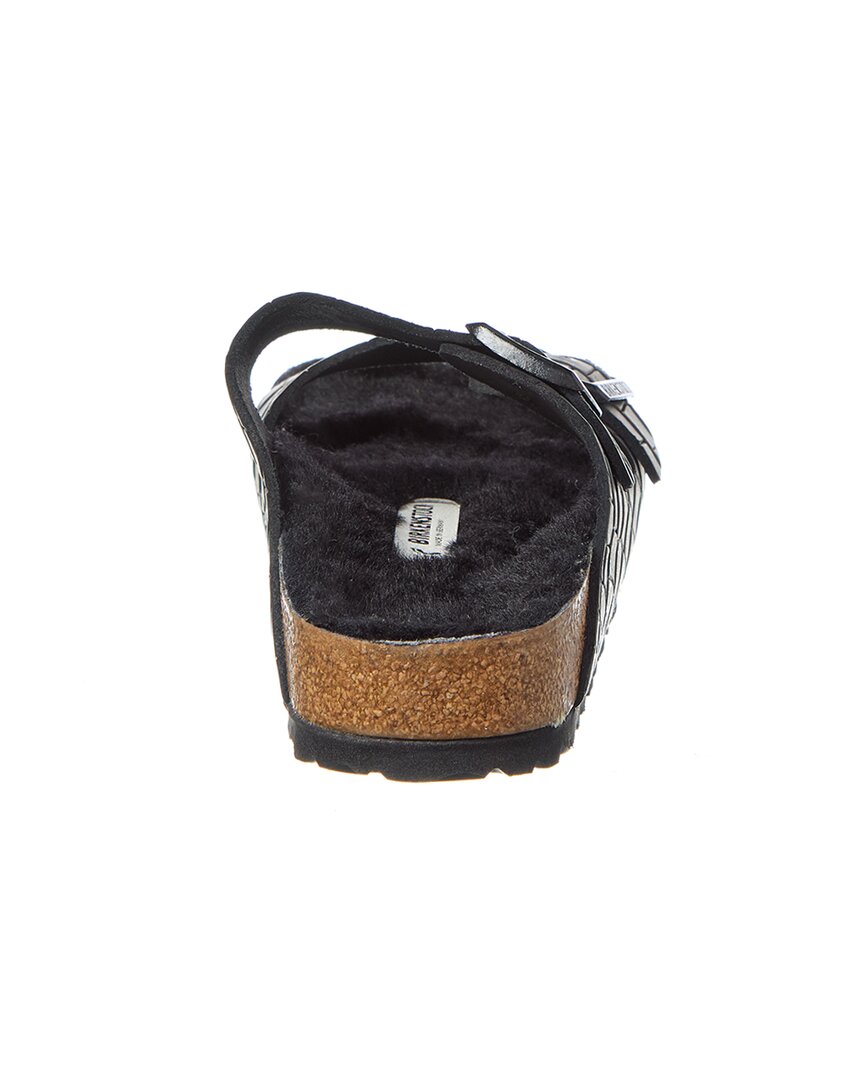 Birkenstock Arizona BS Narrow Croc-Embossed Leather & Shearling Sandal