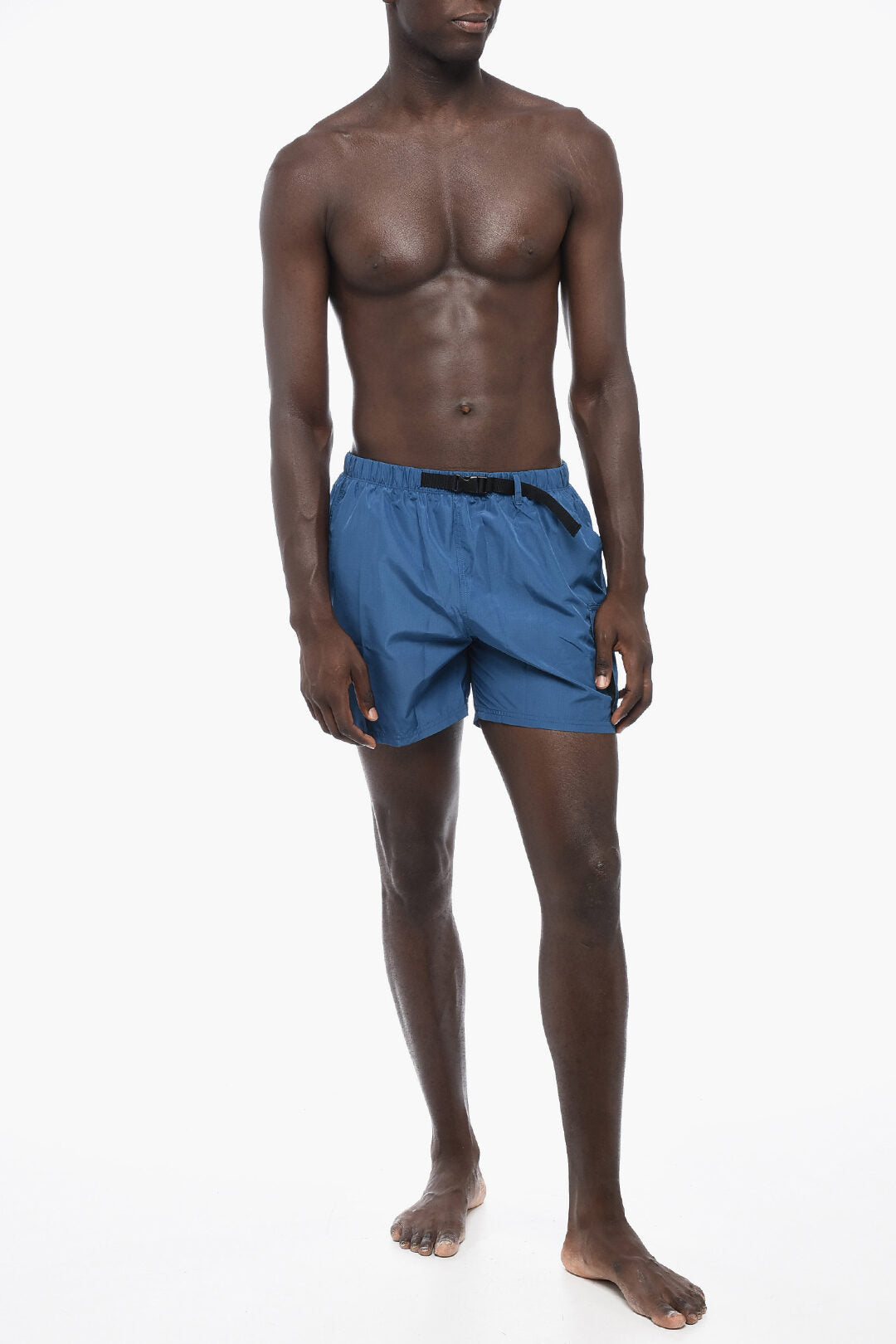 Solid-Color Swim Boxer with Industrial Belt