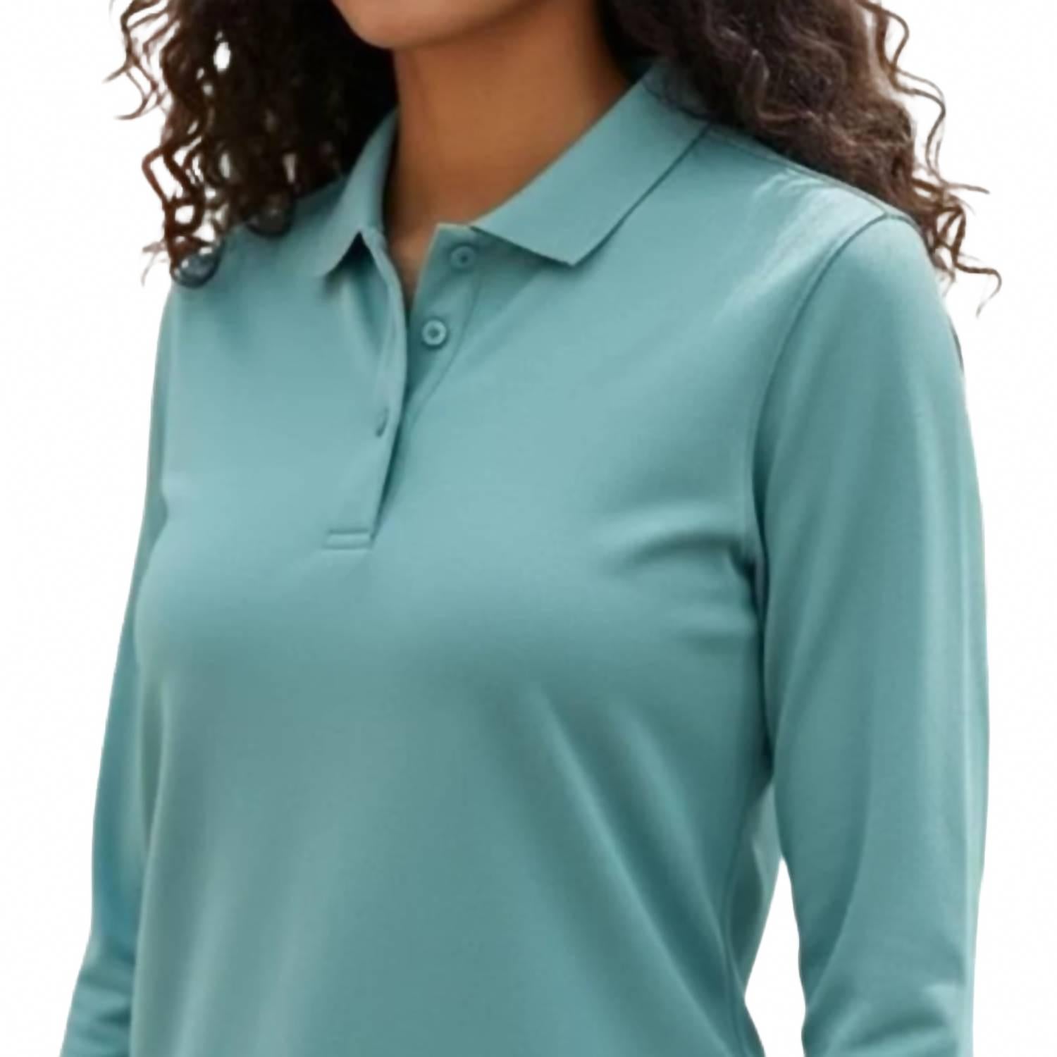 Women's Long Sleeve Polo In Aqua