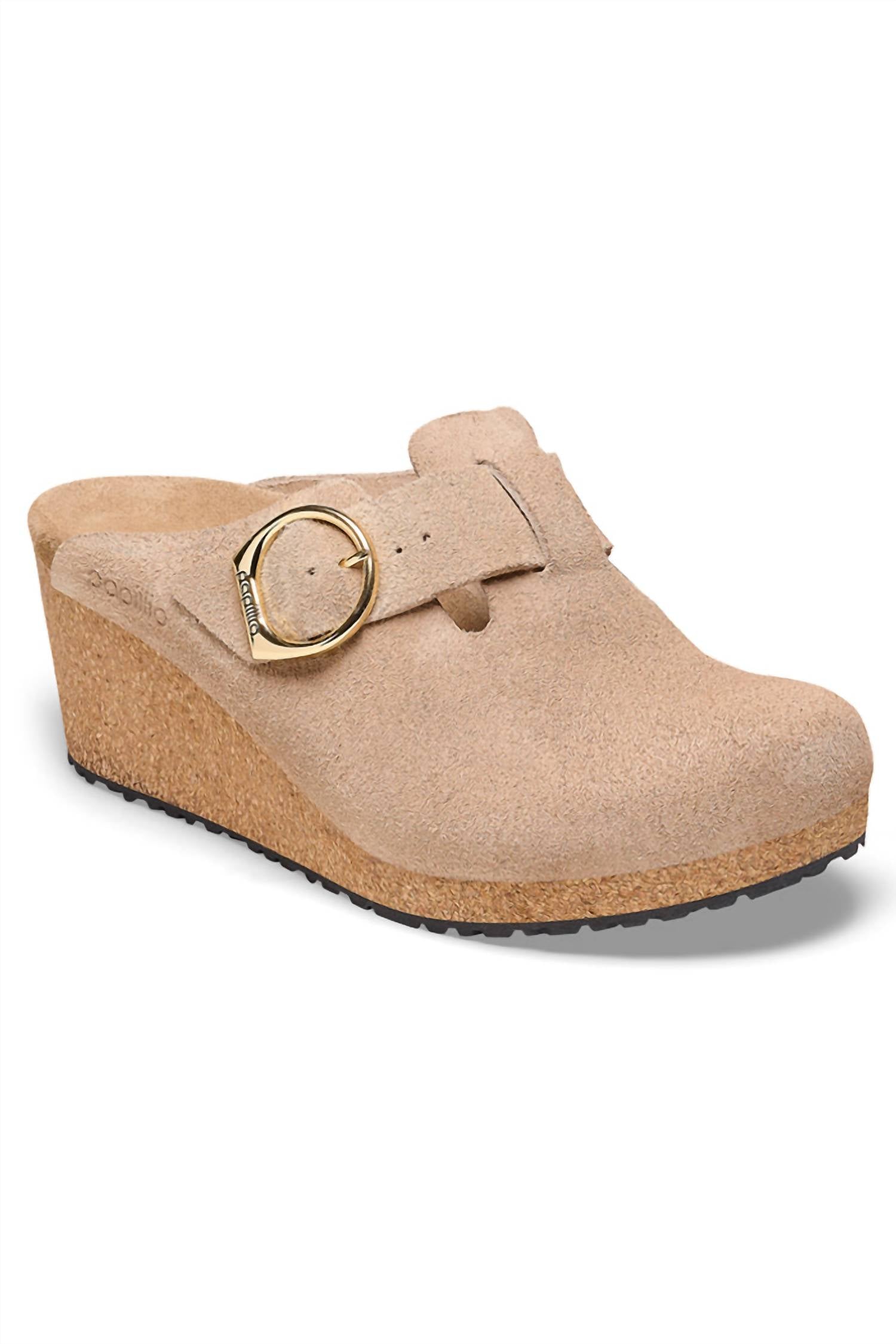 Women's Fanny Ring-Buckle Suede Leather Clogs In Warm Sand