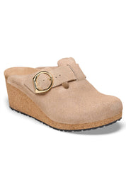Women's Fanny Ring-Buckle Suede Leather Clogs In Warm Sand