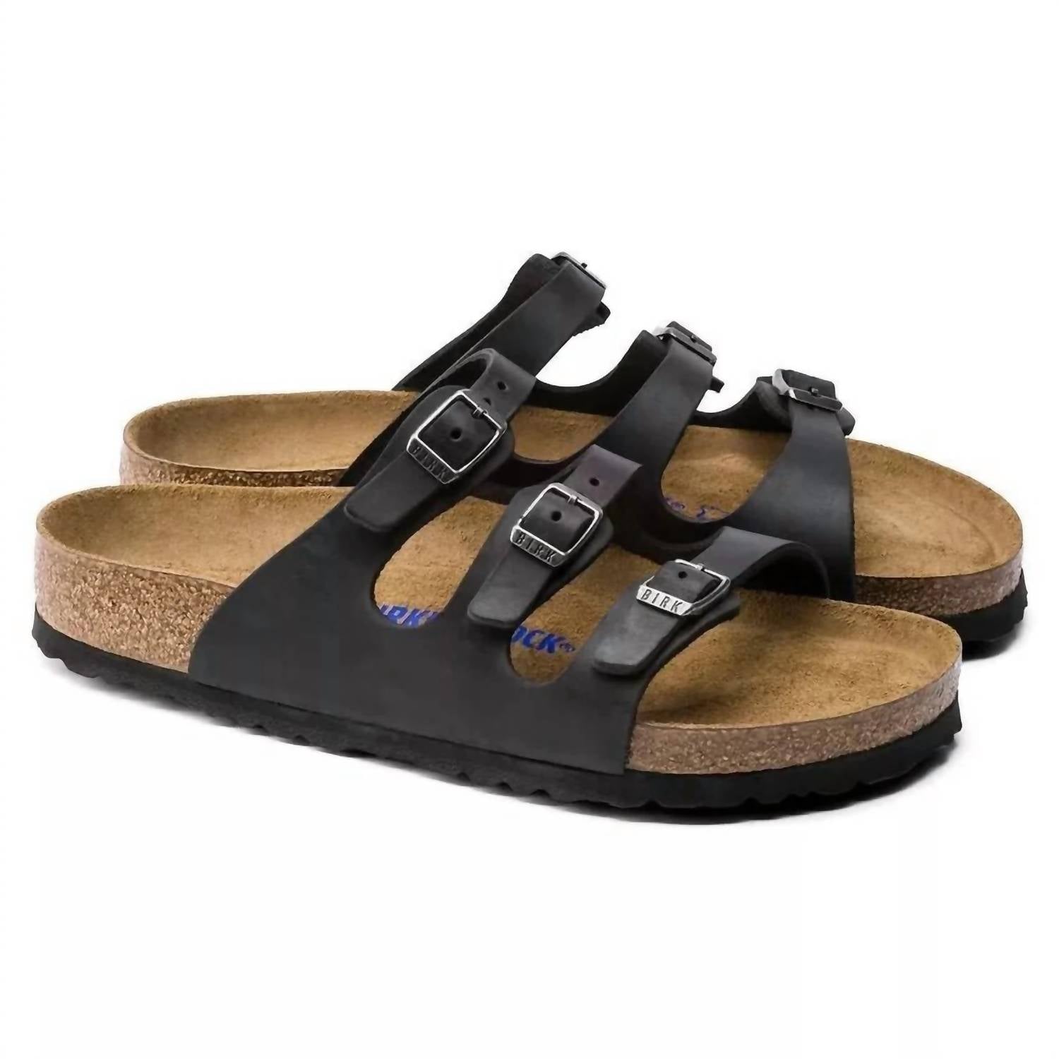 Women's Florida Soft Footbed Sandal In Black Oiled Leather