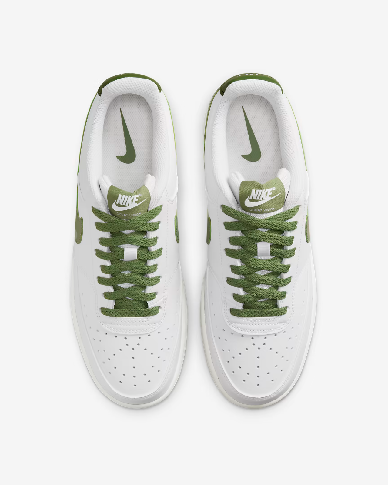 Men's Nike Court Vision Low FJ5480-100 Sneakers White Oil Green Leather Shoes